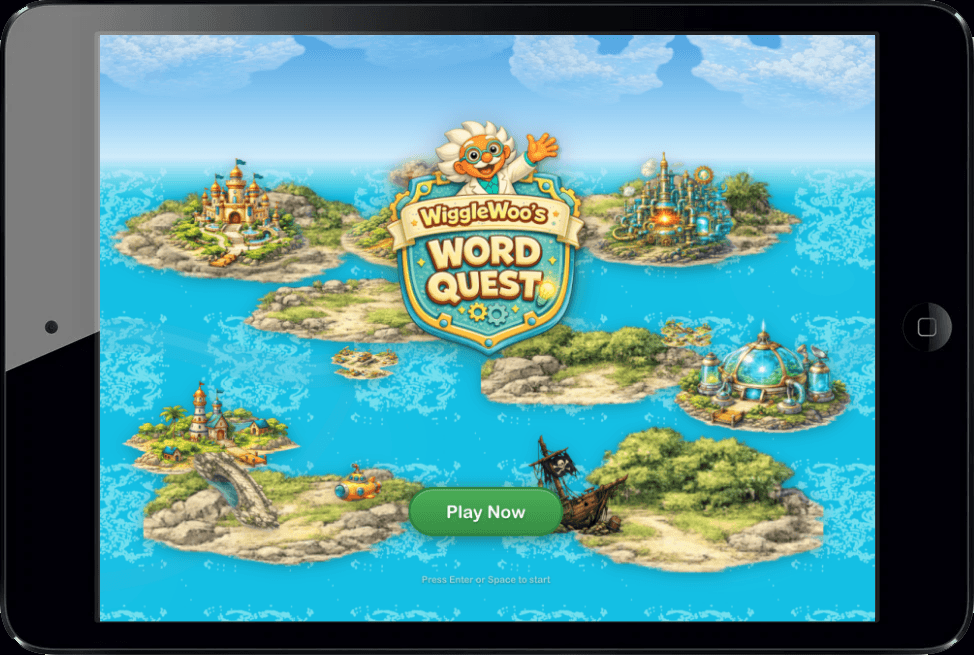 WiggleWoo Word Quest game preview on iPad